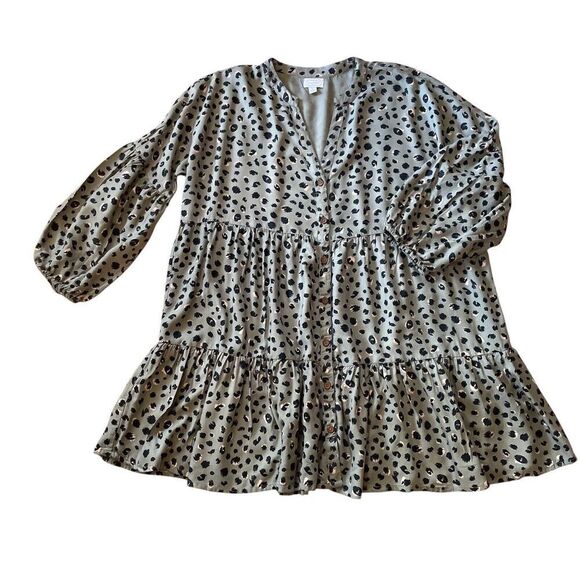 Mud Pie Mini WomenDress V Neck Tier Ruffled Abstract Animal Print Bohemian Chic - Picture 1 of 9